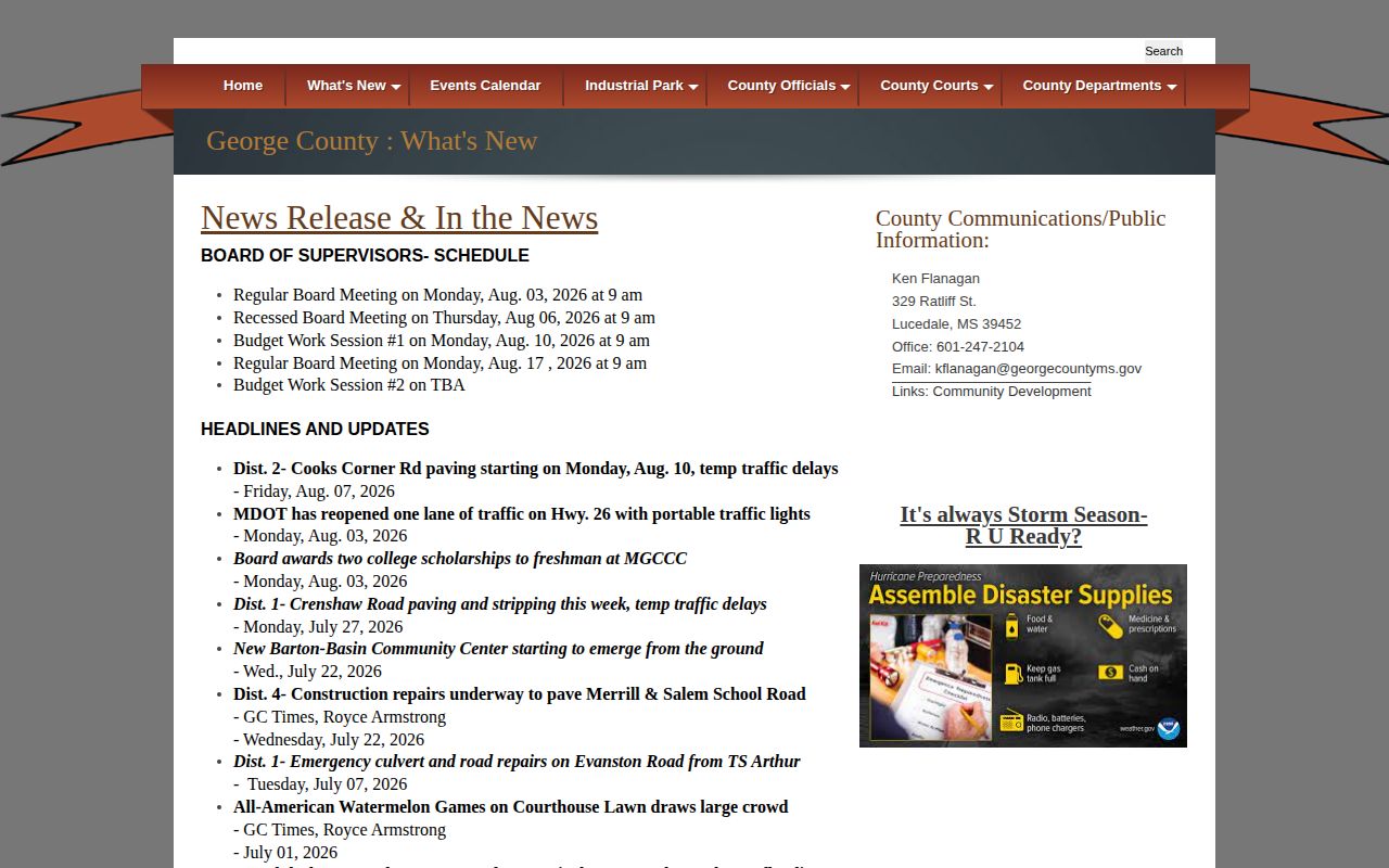 George County official news-release source for crime and booking-record context